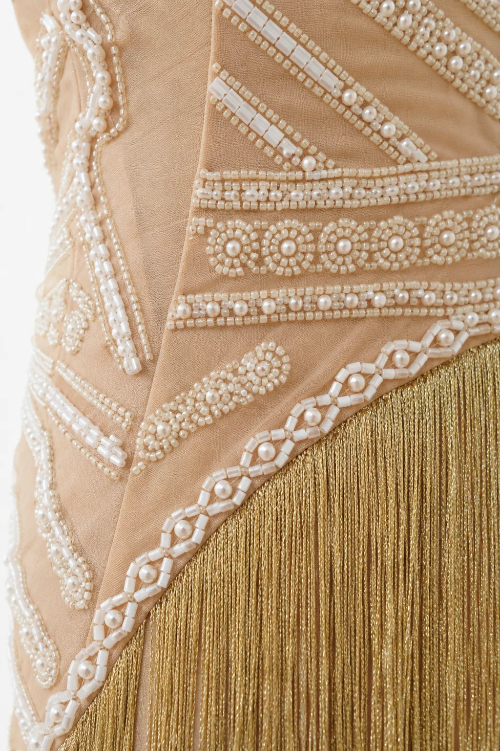 A5MUSE Gold Beaded Fringe Halter Maxi Dress
