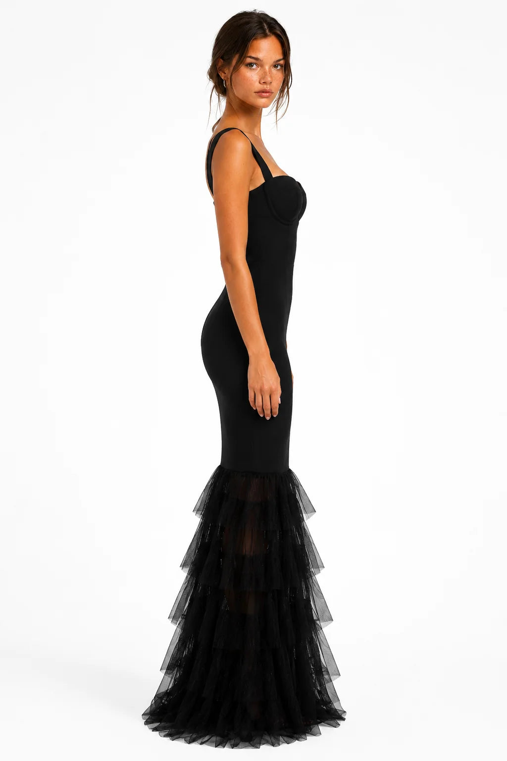 A5MUSE Black Bustier Tulle Mermaid Maxi Dress