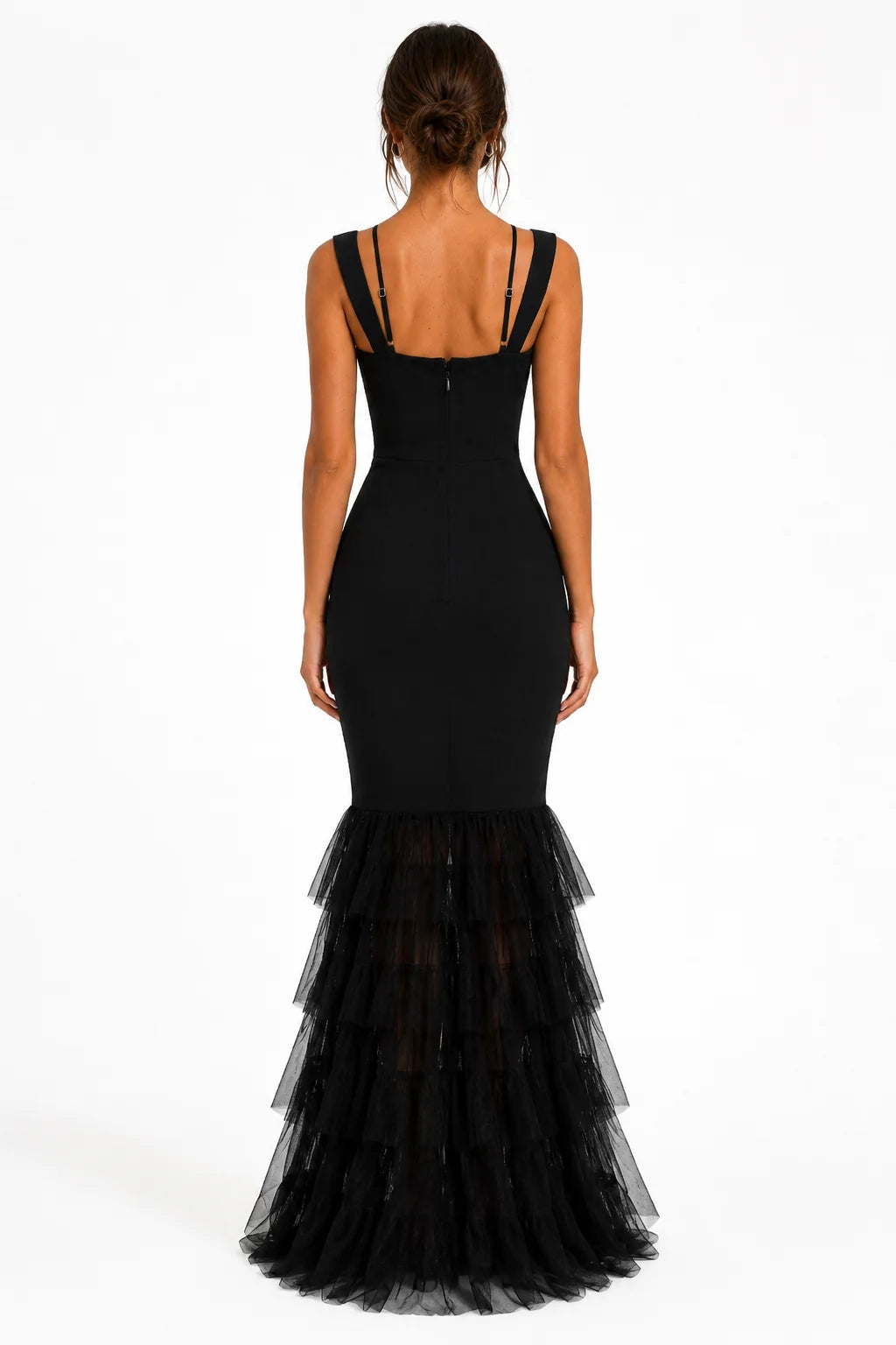 A5MUSE Black Bustier Tulle Mermaid Maxi Dress