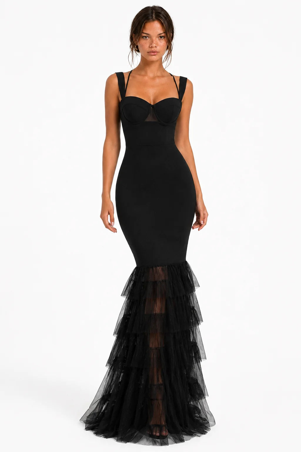 A5MUSE Black Bustier Tulle Mermaid Maxi Dress
