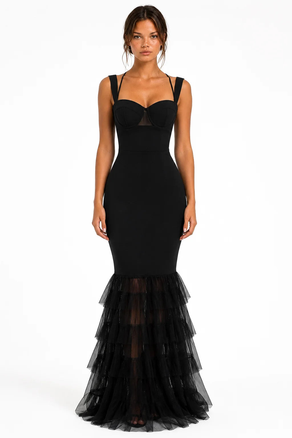 A5MUSE Black Bustier Tulle Mermaid Maxi Dress