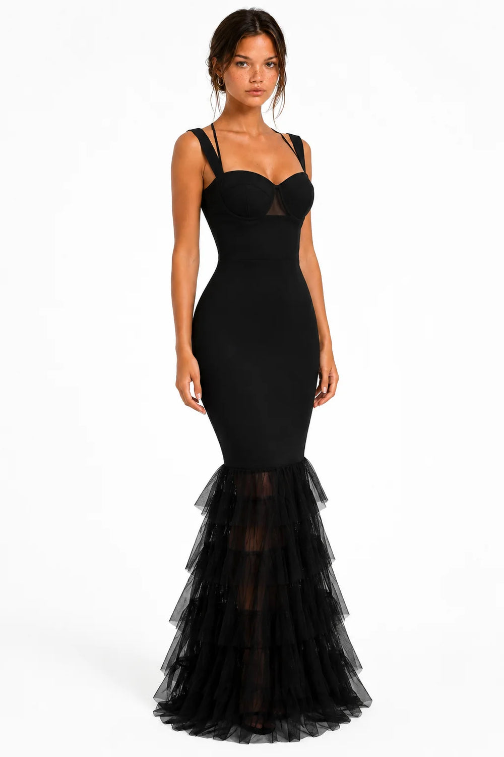 A5MUSE Black Bustier Tulle Mermaid Maxi Dress