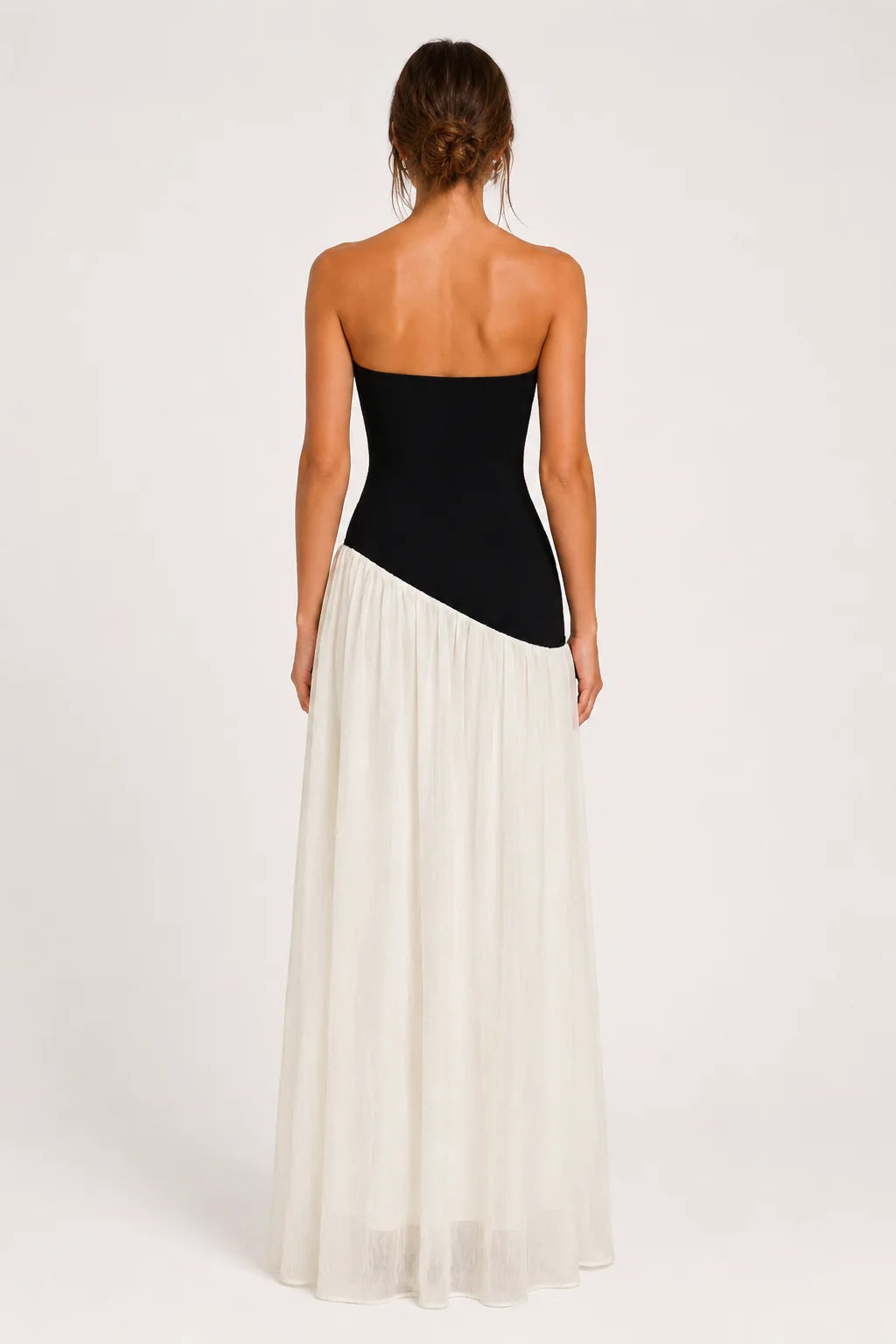 Black and Ivory Strapless Asymmetric Maxi Dress view 4