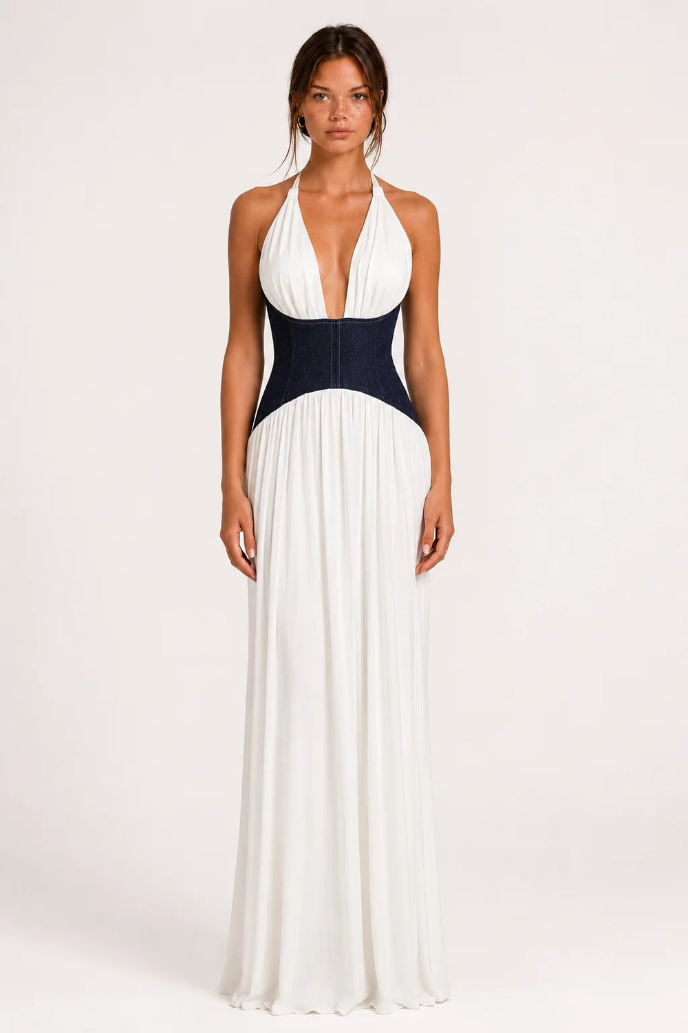 White Halter Corset Maxi Dress view 2