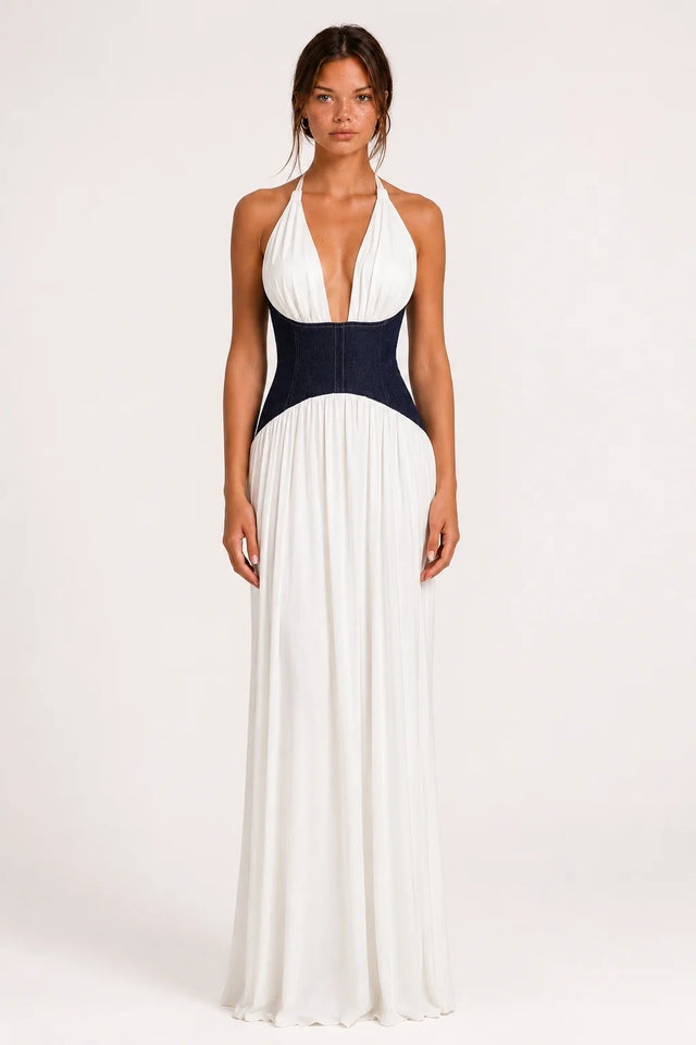 White Halter Corset Maxi Dress view 2
