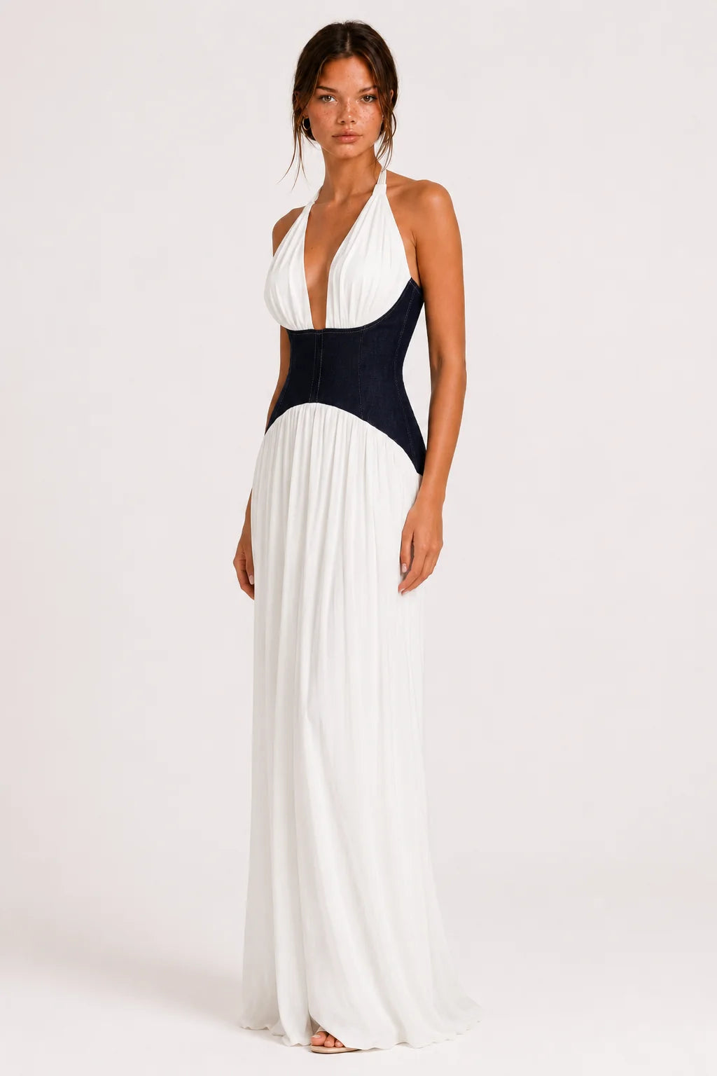 White Halter Corset Maxi Dress view 3