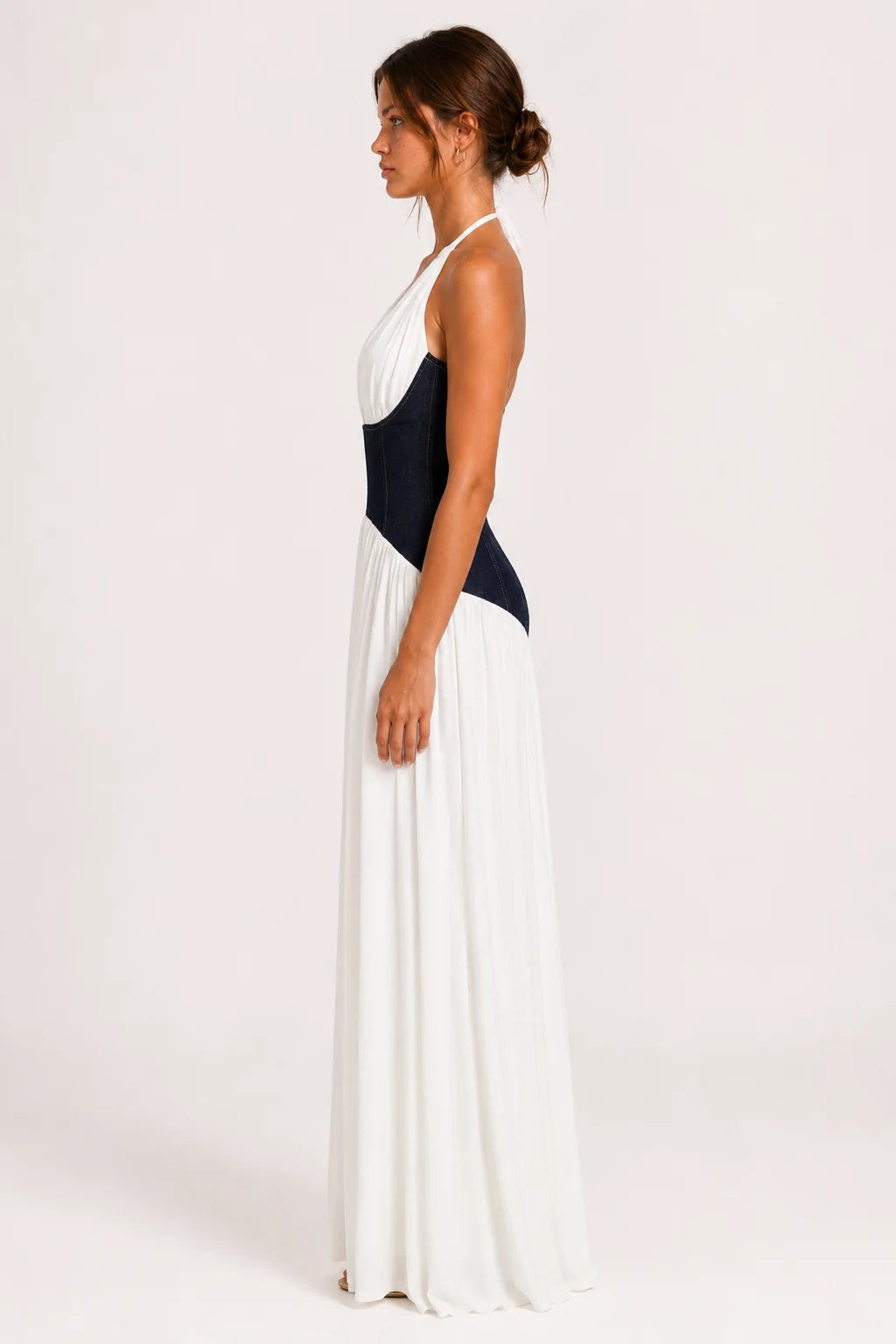 White Halter Corset Maxi Dress view 4