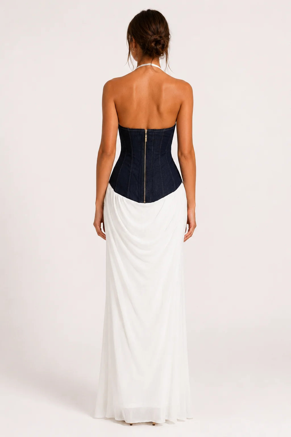 White Halter Corset Maxi Dress view 5
