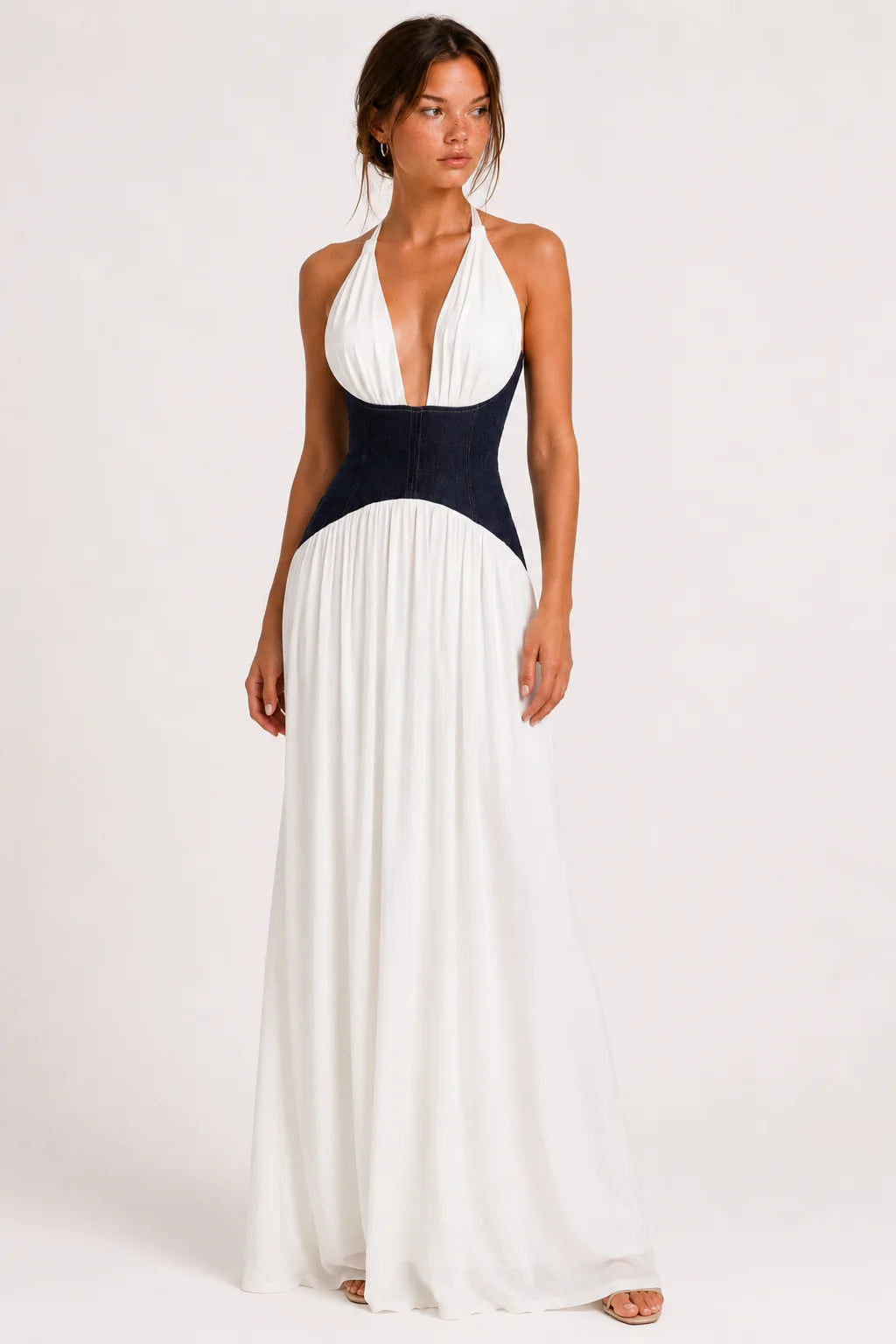 White Halter Corset Maxi Dress view 6