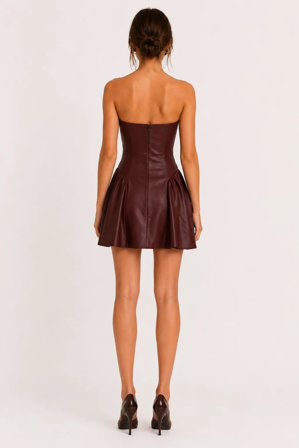 Chocolate Brown Faux Leather Strapless Mini Dress view 4