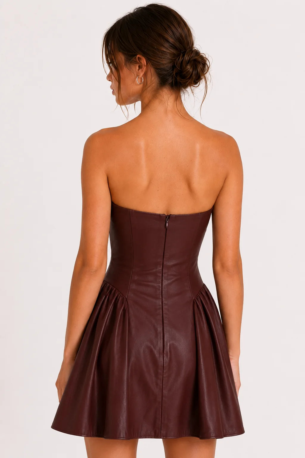 Chocolate Brown Faux Leather Strapless Mini Dress view 8