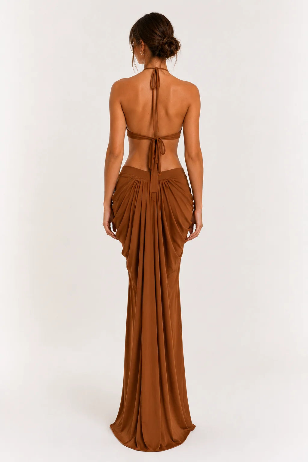 Copper Brown Embellished Halter Maxi Dress view 4