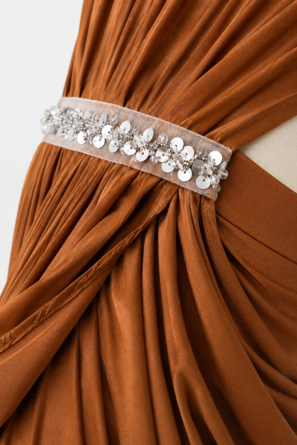 Copper Brown Embellished Halter Maxi Dress view 9