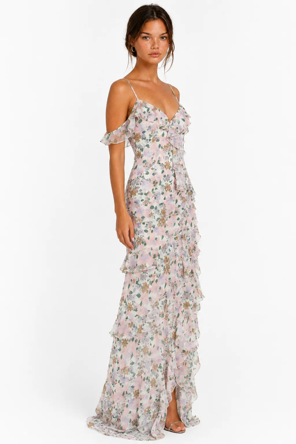 Pastel Floral Ruffle Maxi Dress view 2