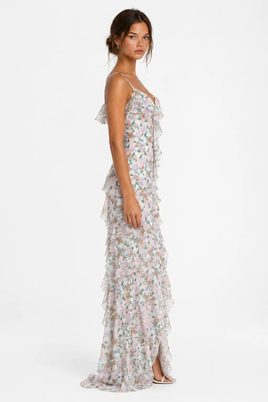 Pastel Floral Ruffle Maxi Dress view 3