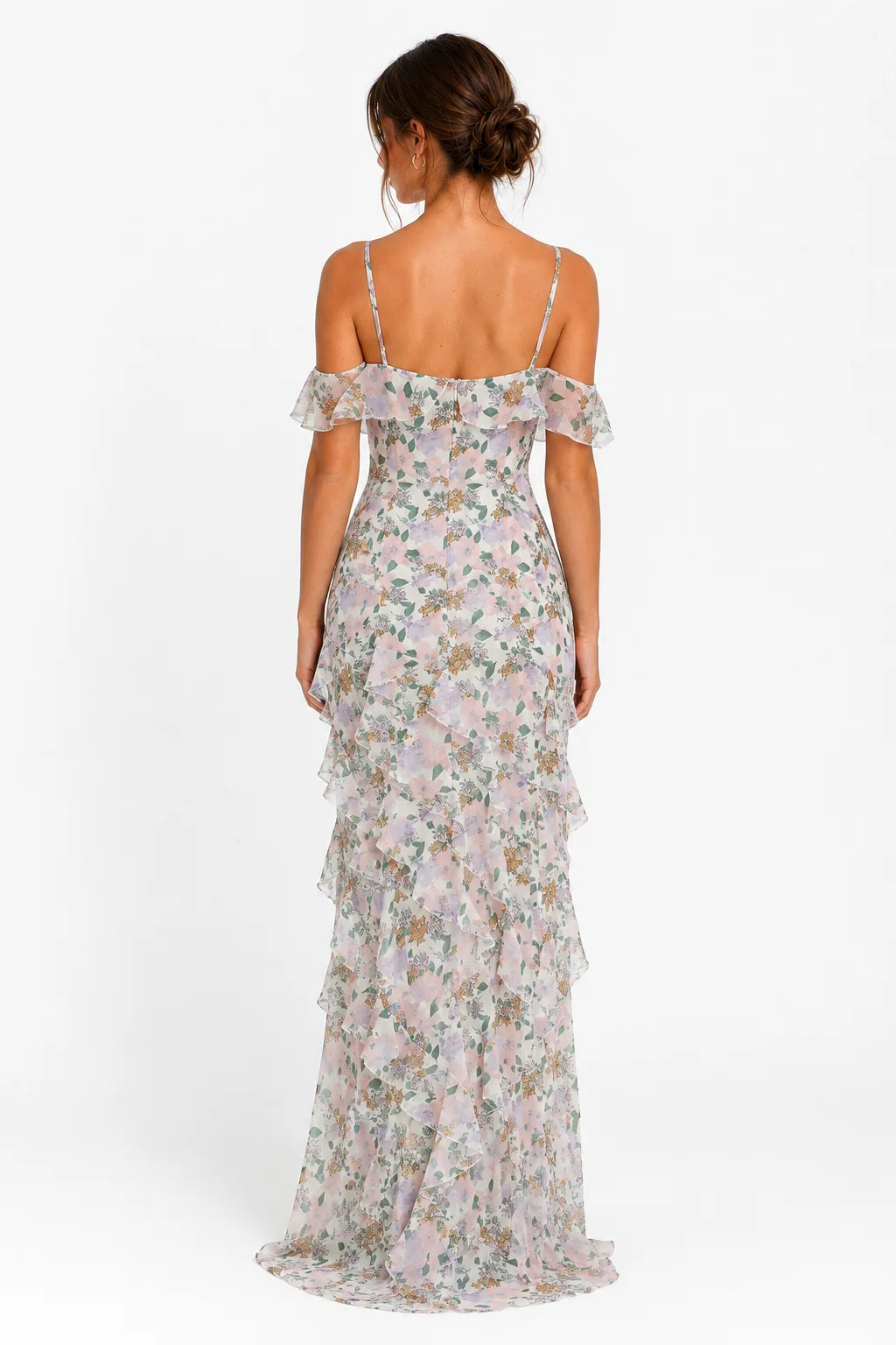 Pastel Floral Ruffle Maxi Dress view 4