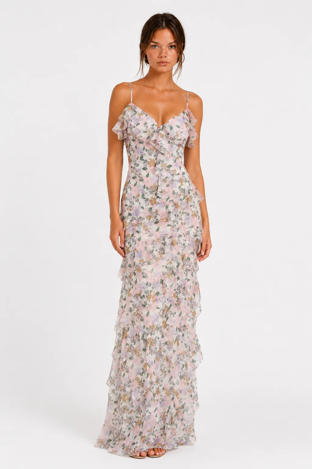 Pastel Floral Ruffle Maxi Dress view 5