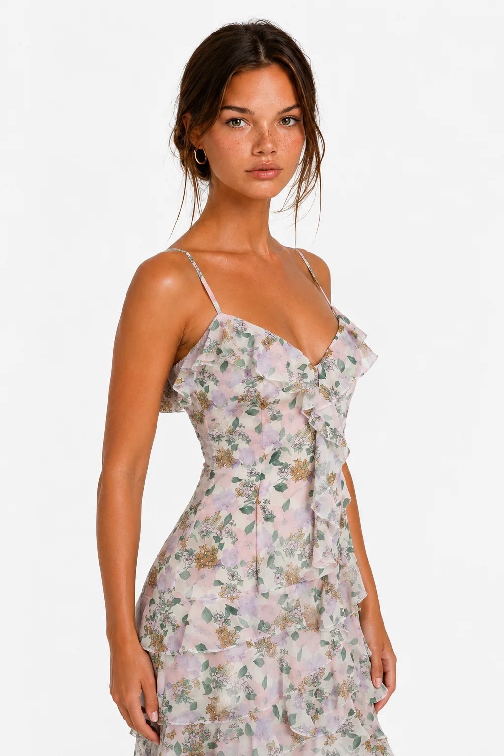 Pastel Floral Ruffle Maxi Dress view 7