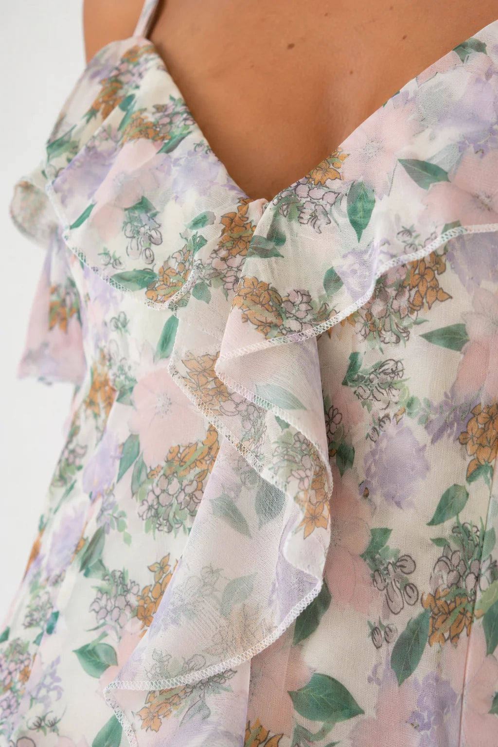 Pastel Floral Ruffle Maxi Dress view 9