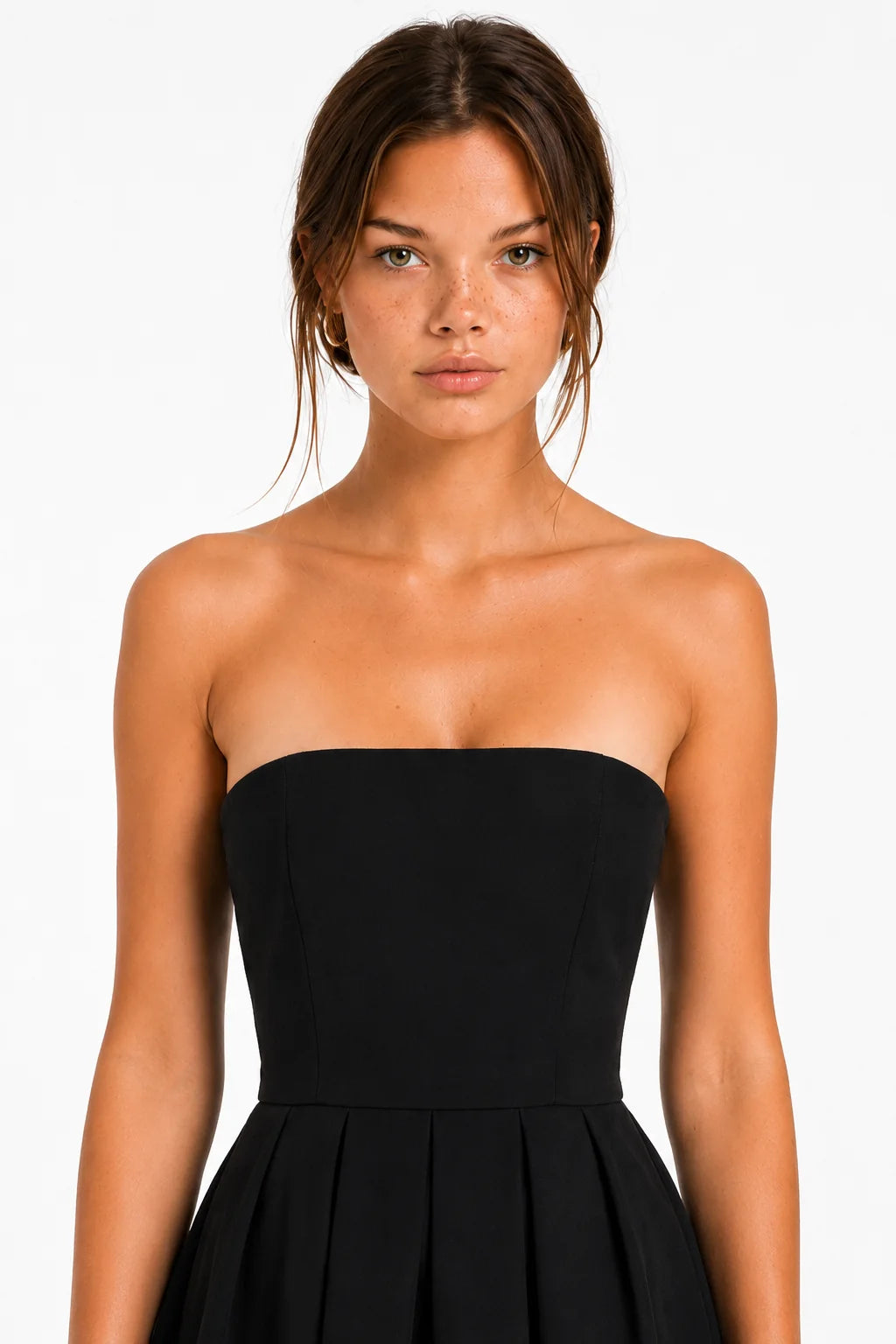 Black Strapless Pleated Midi Dress view 6