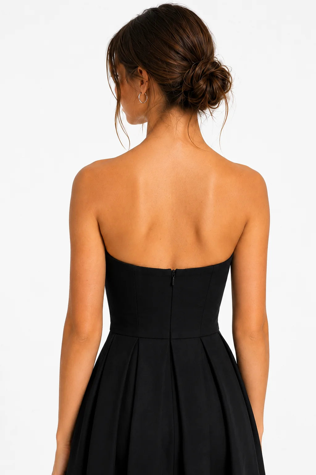 Black Strapless Pleated Midi Dress view 8