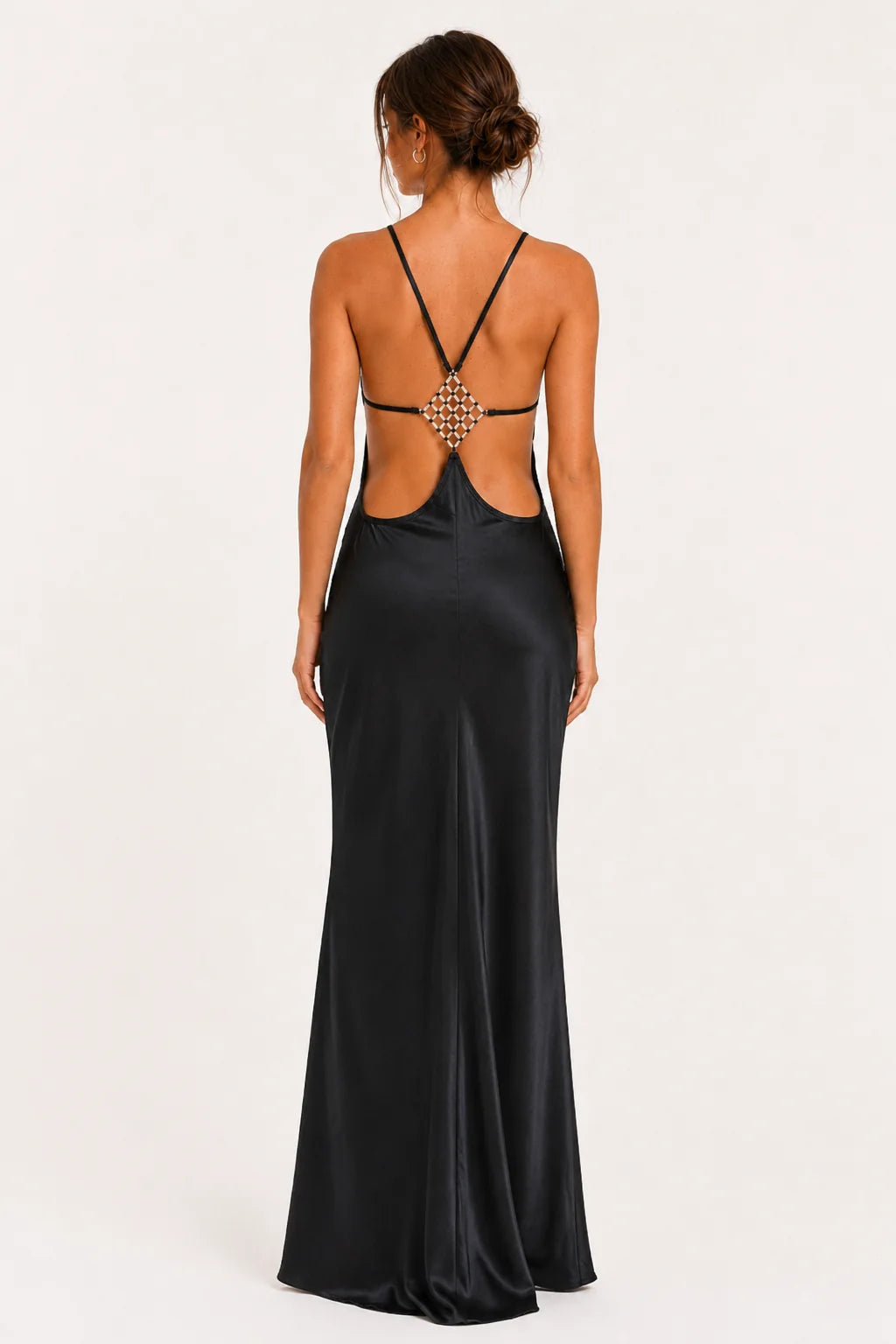 Black Satin Cowl-Neck Maxi Dress view 4