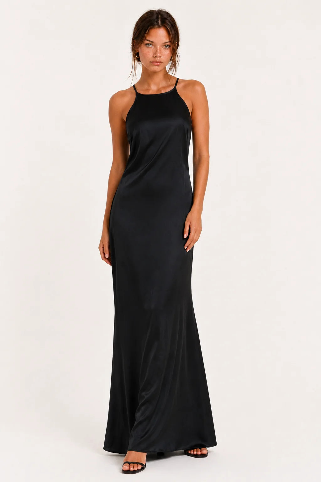 Black Satin Cowl-Neck Maxi Dress view 5