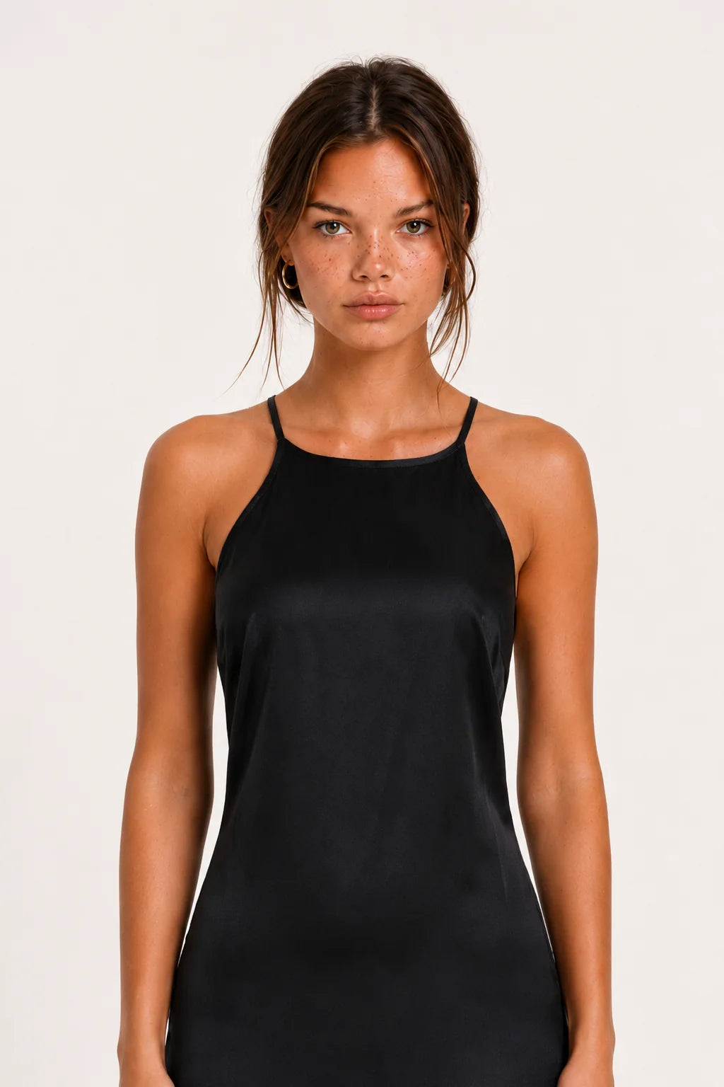 Black Satin Cowl-Neck Maxi Dress view 6