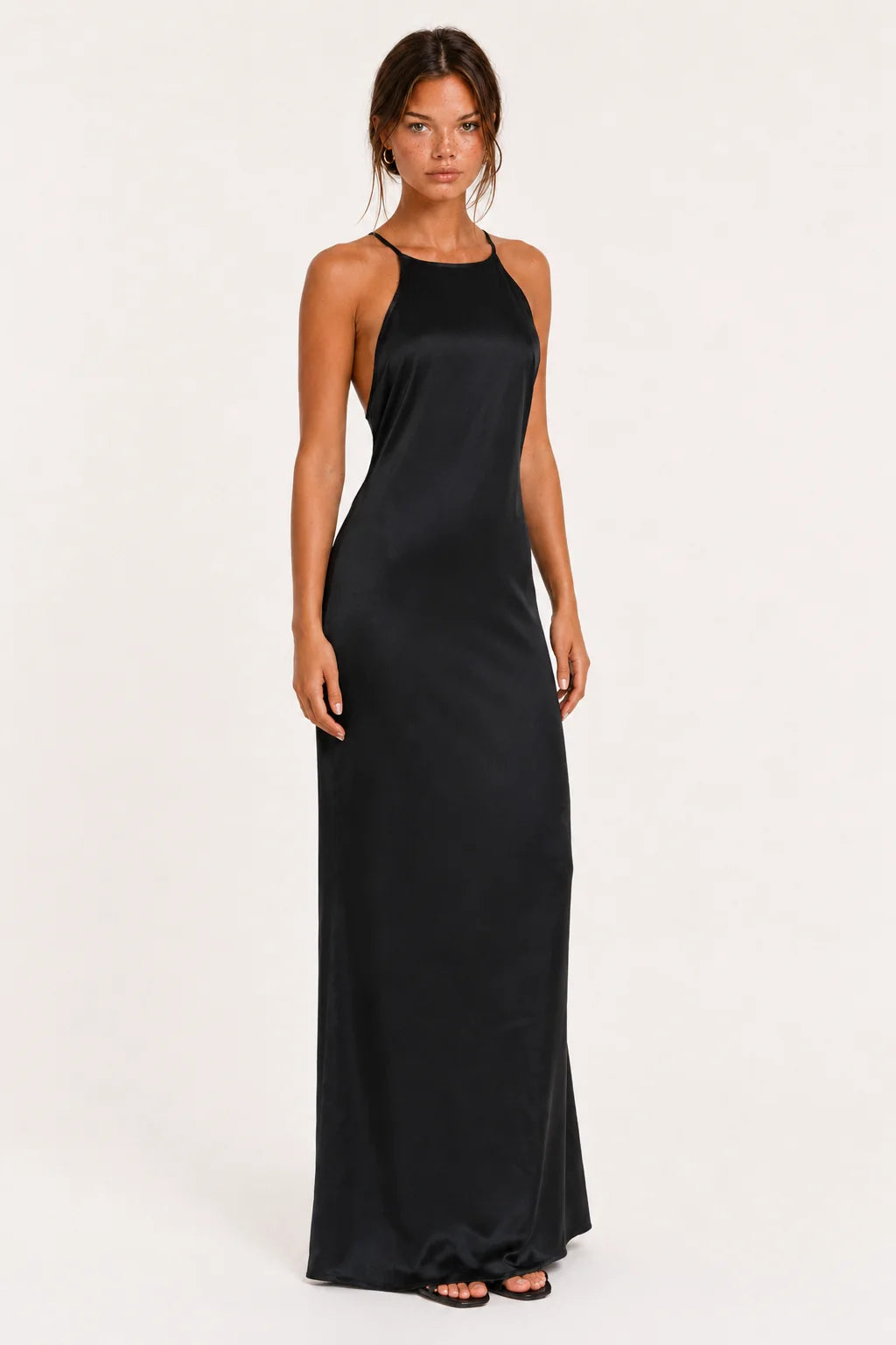 Black Satin Cowl-Neck Maxi Dress view 7
