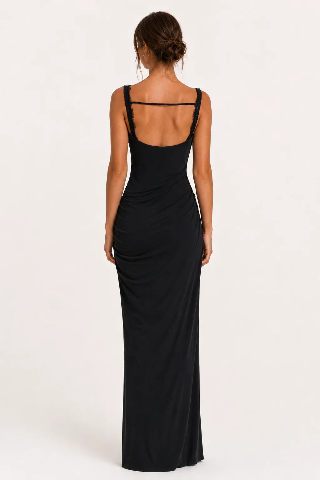 Black Lace Corset Draped Maxi Dress view 4