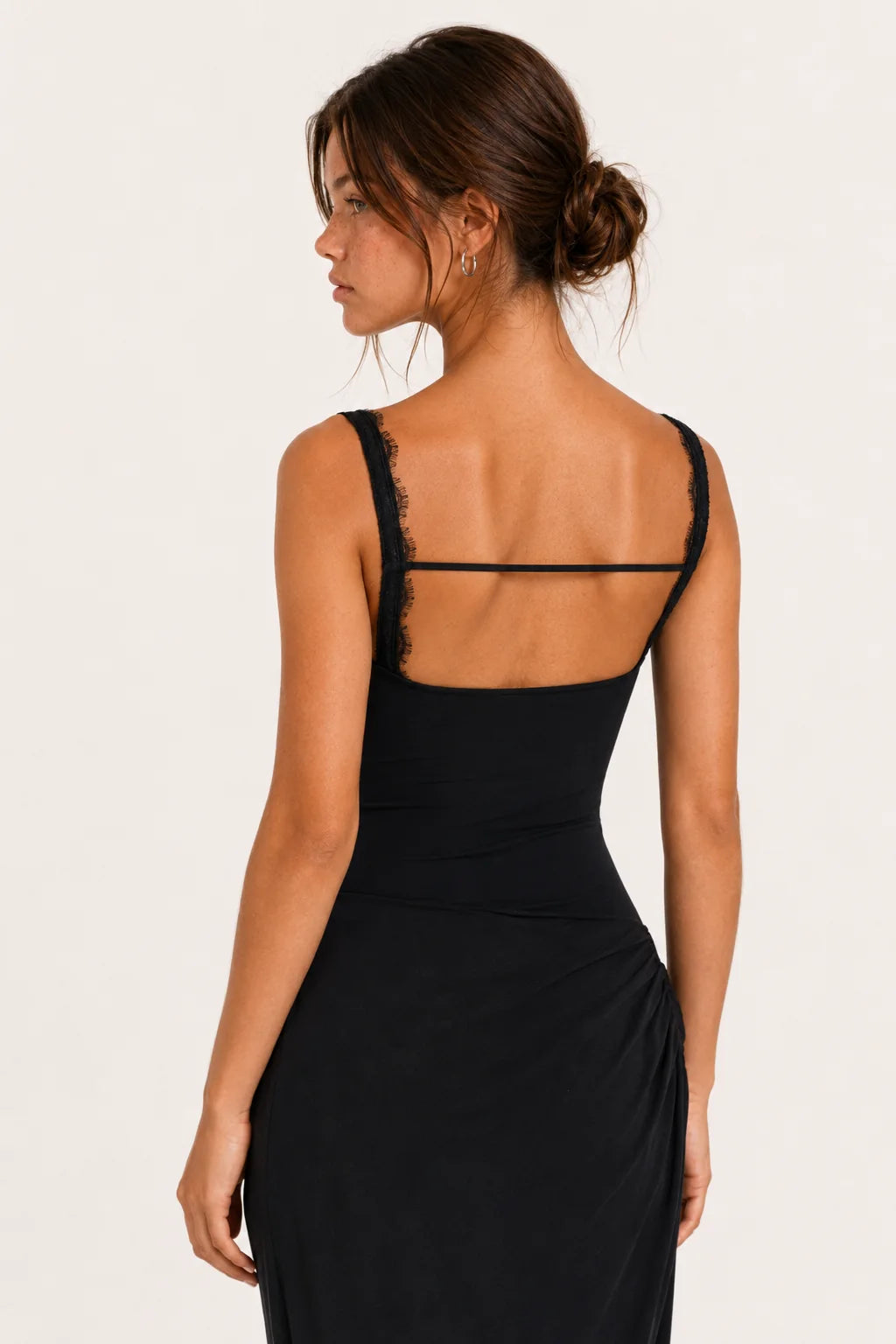 Black Lace Corset Draped Maxi Dress view 8