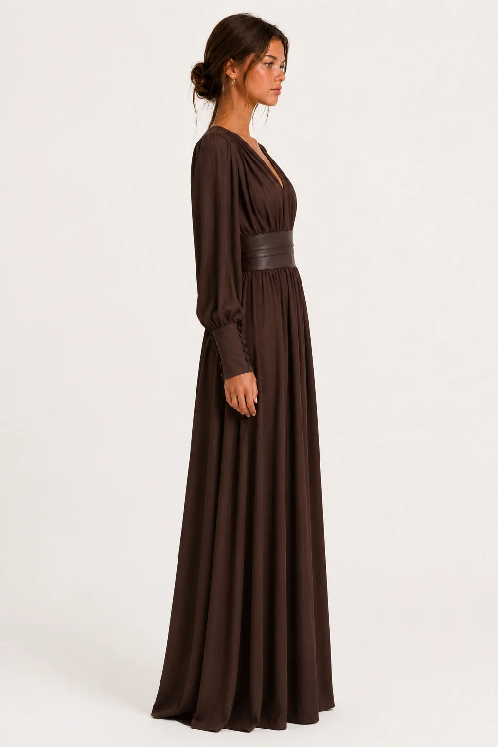 Brown faux leather V-neck maxi dress, image 3