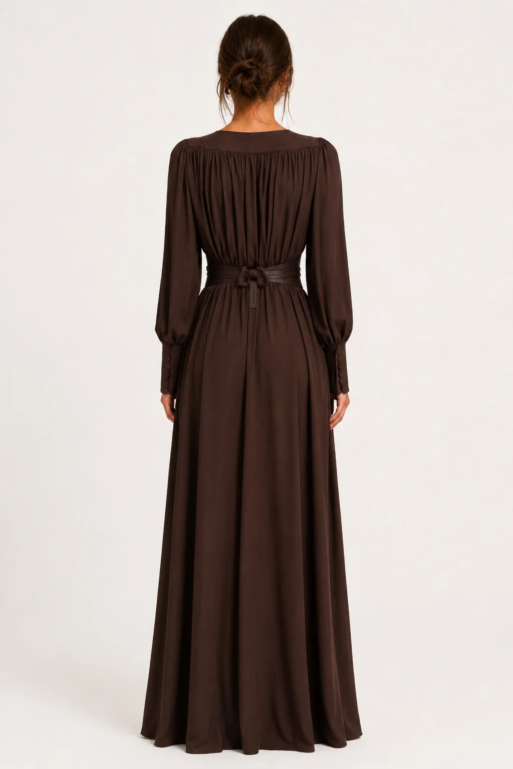 Brown faux leather V-neck maxi dress, image 4