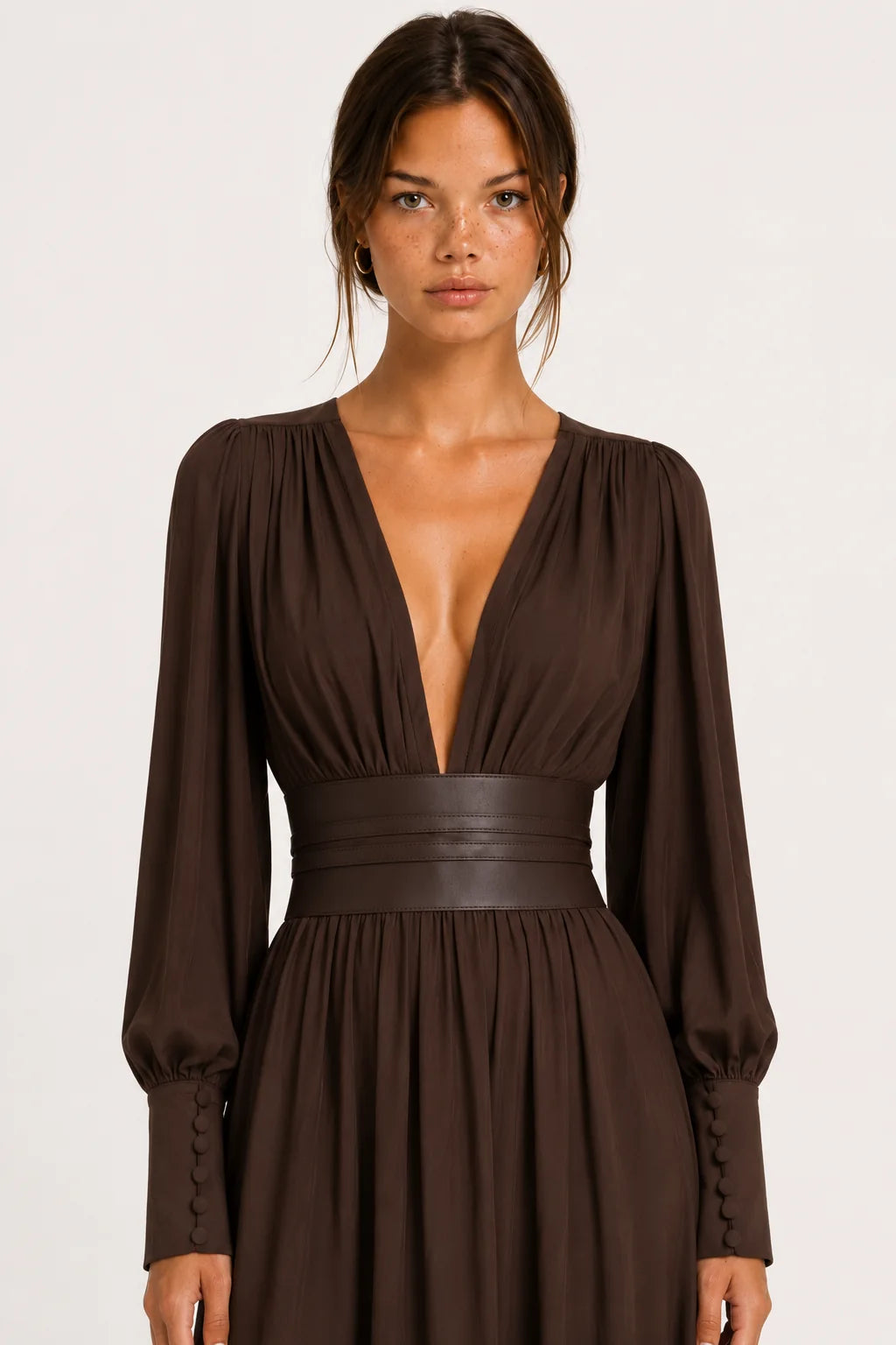 Brown faux leather V-neck maxi dress, image 6