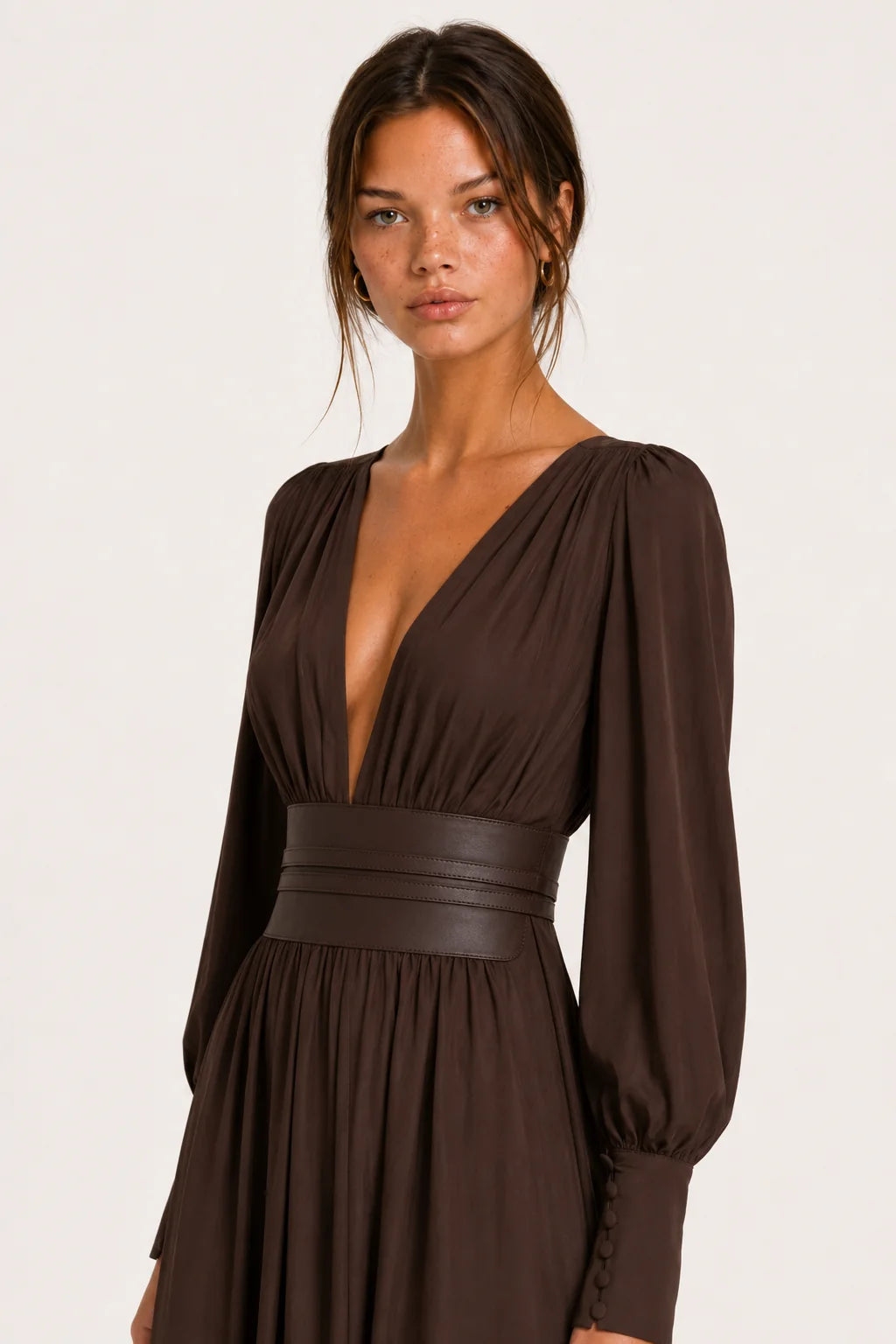 Brown faux leather V-neck maxi dress, image 7