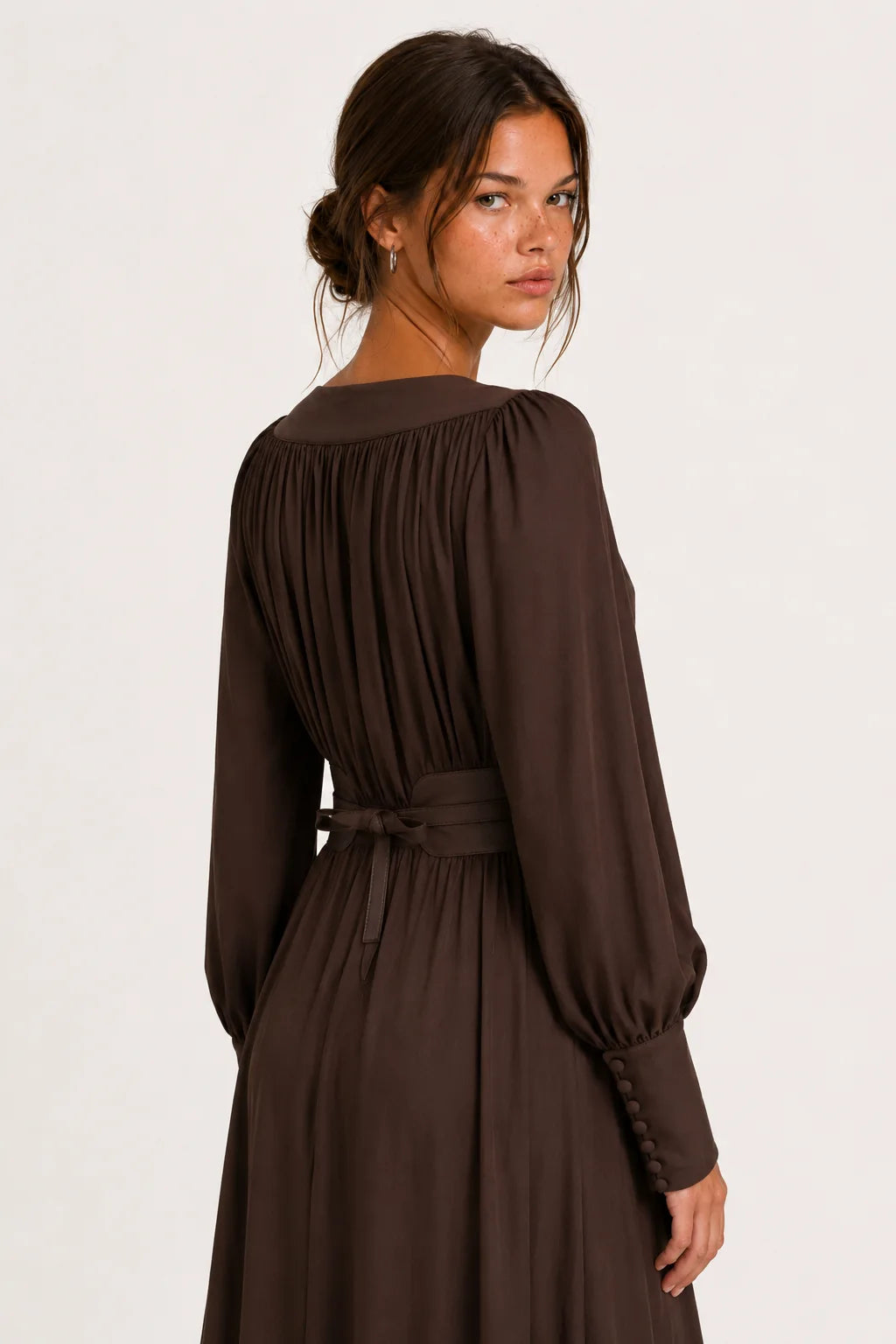 Brown faux leather V-neck maxi dress, image 8