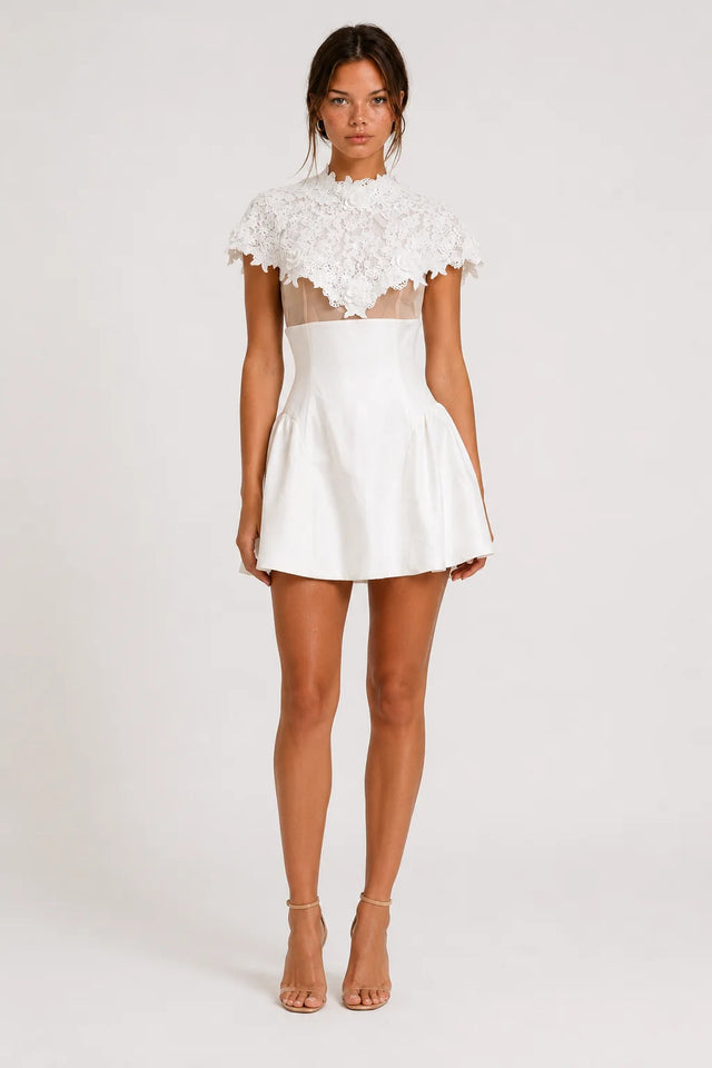 White lace cape mini dress, image 1