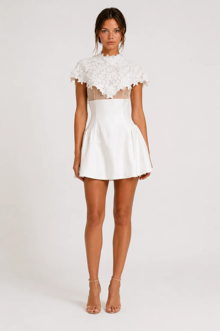White lace cape mini dress, image 1
