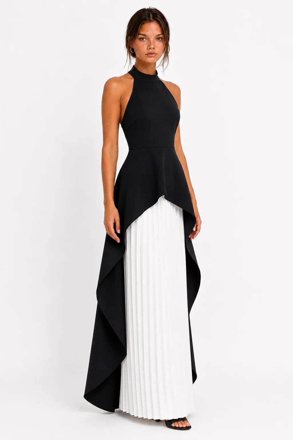 Black and white draped bandage maxi dress, image 2