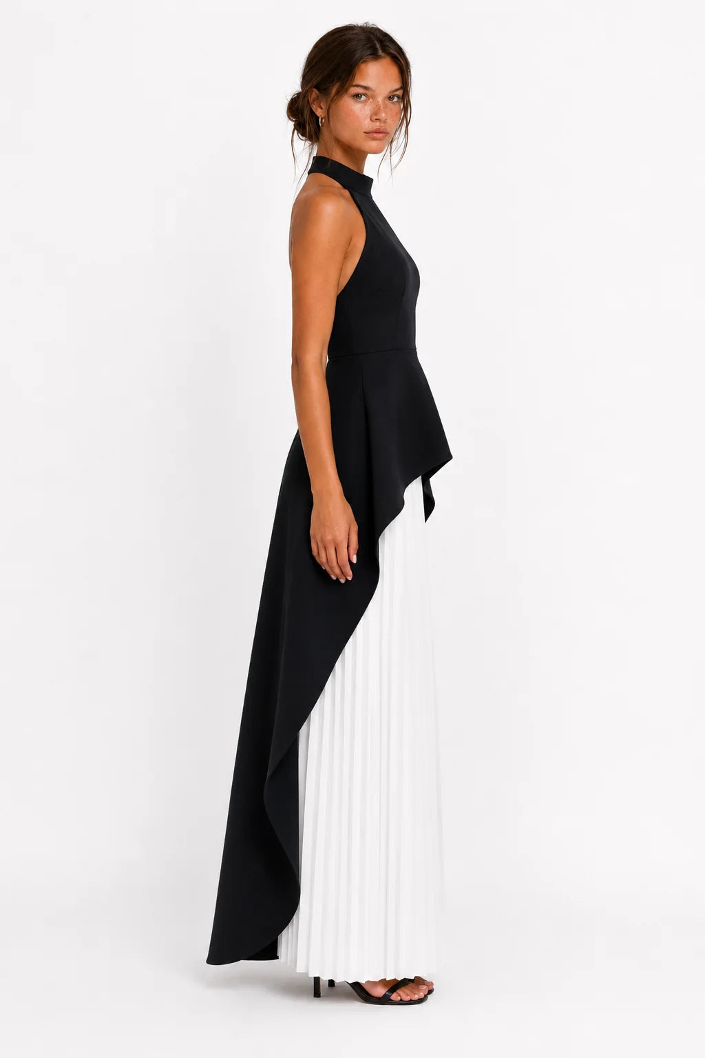 Black and white draped bandage maxi dress, image 3