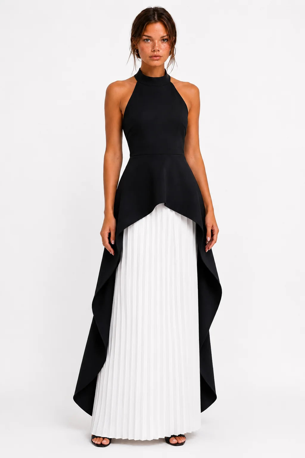 Black and white draped bandage maxi dress, image 4