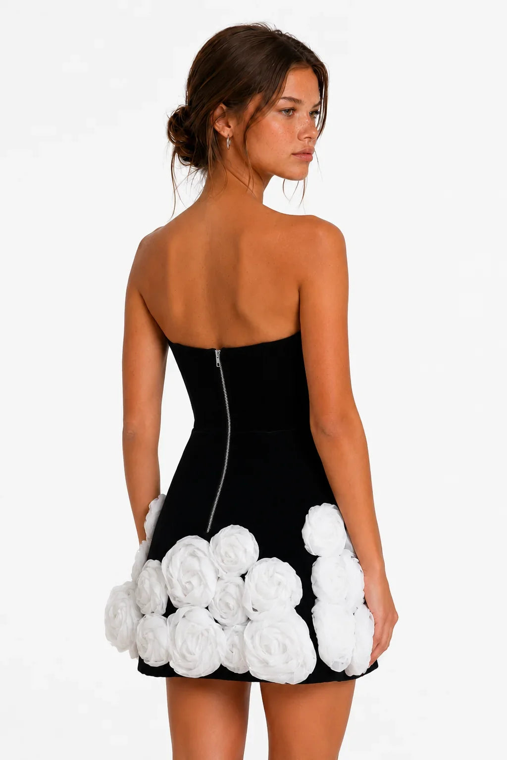 Black floral applique mini dress, image 2