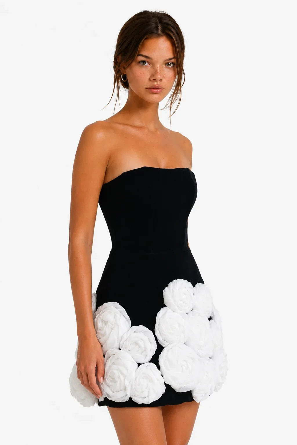 Black floral applique mini dress, image 5