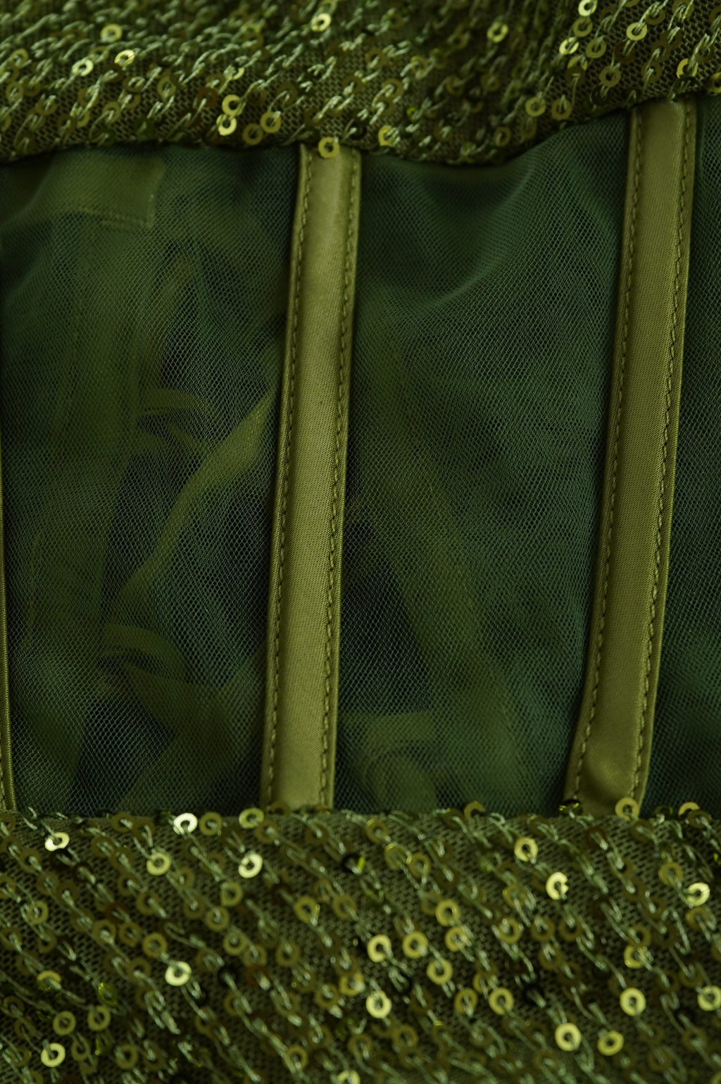 Olive Green Strapless Sequin Corset Mini Dress - 11 - olive green strapless corset mini dress back lacing detail