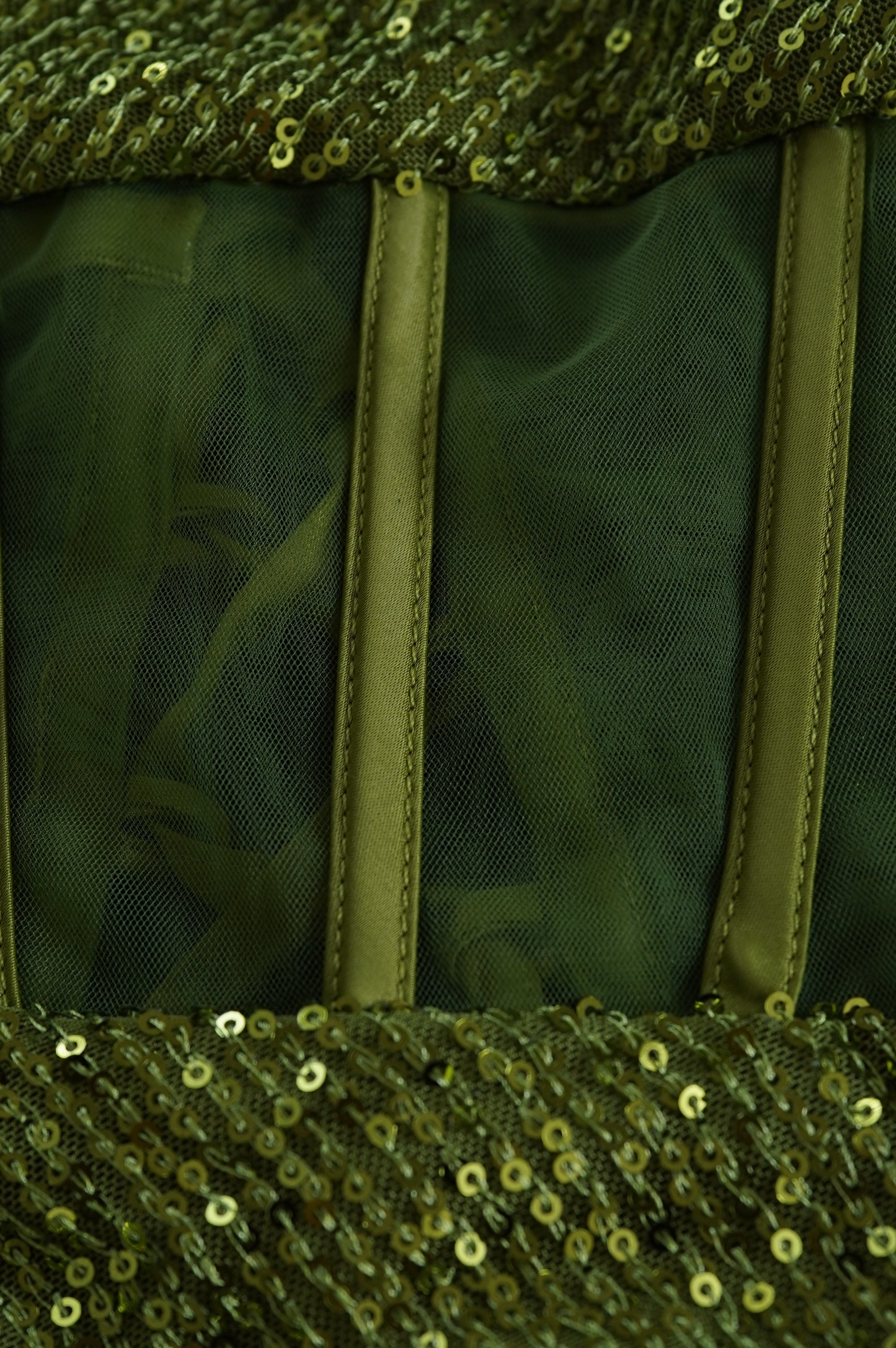 Olive Green Strapless Sequin Corset Mini Dress - 11 - olive green strapless corset mini dress back lacing detail
